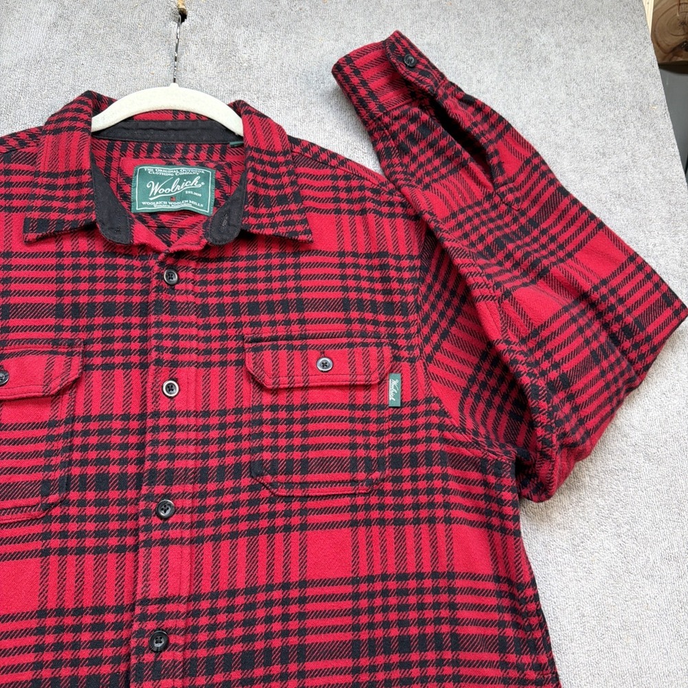 Woolrich Buffalo Plaid Flannel Shirt Mens Large Red Black Workwear Outdoor